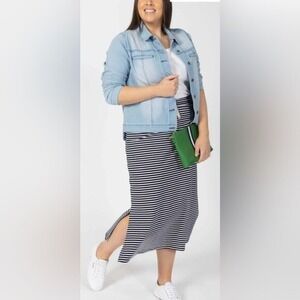 ELM Travel Skirt Navy/White Stripe Terry Elastic Waist w/Drawstring Size 18